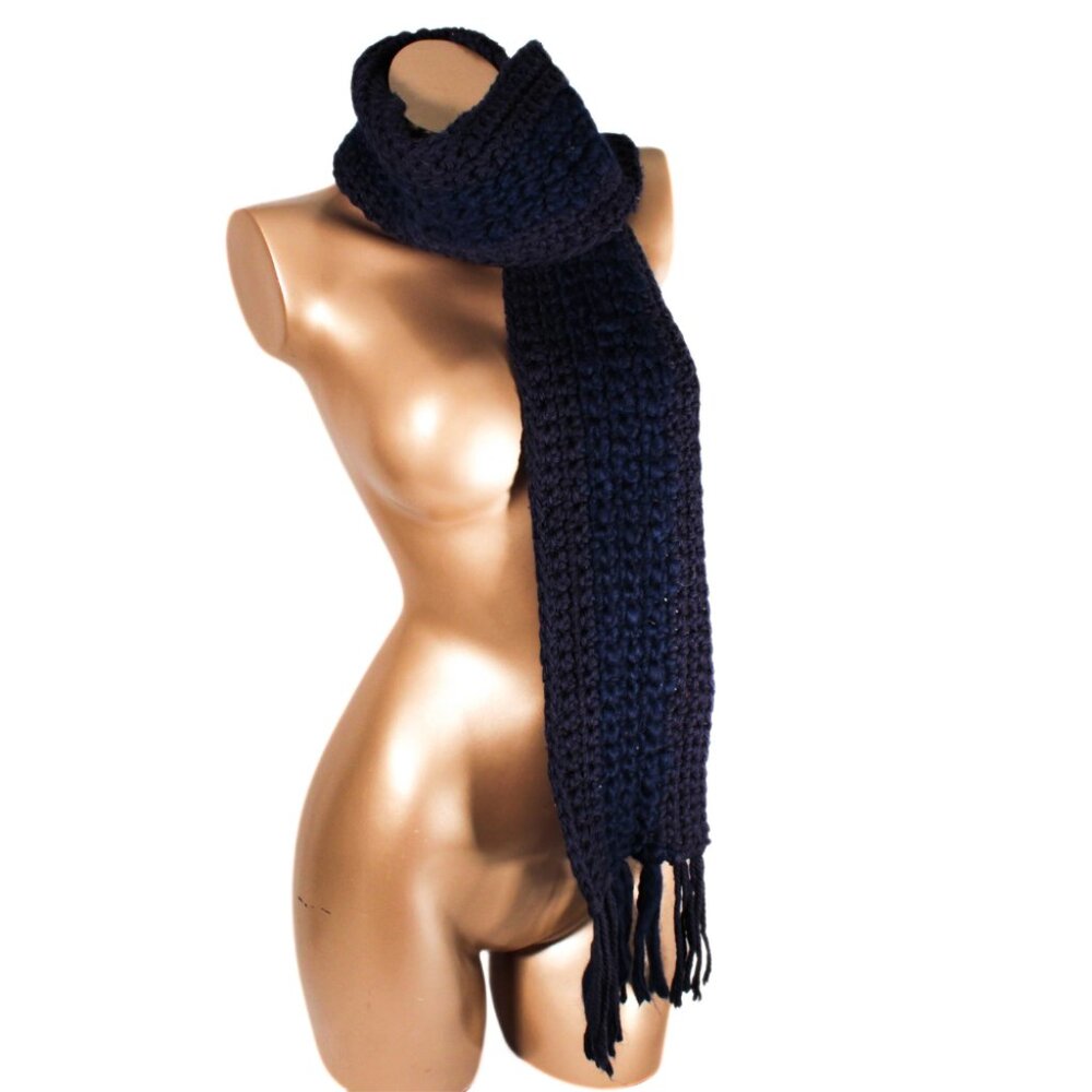 Vintage 2000s Thick Knitted Royal Purple & Dark Blue Scarf Academia